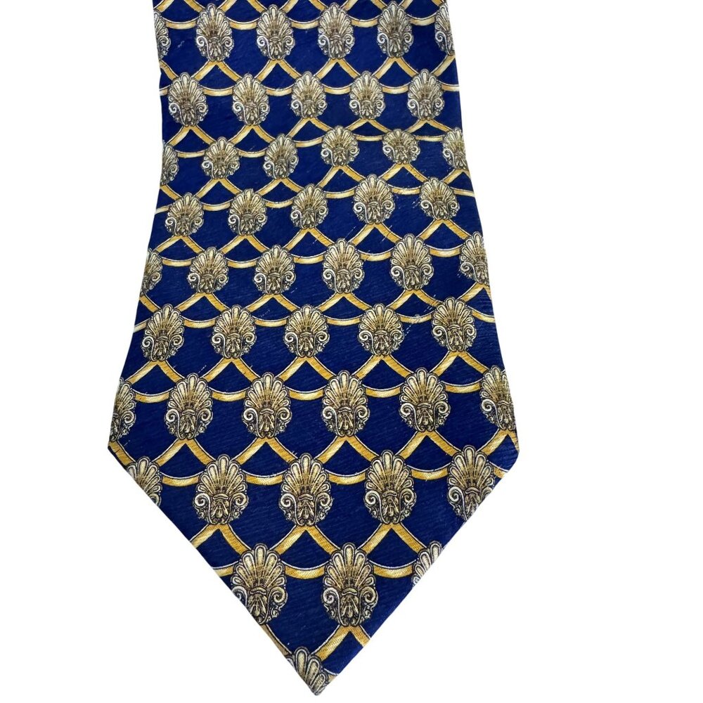 Vintage Valentino Men's Cravatte Blue Gold Chain/Geometric Print 100% Silk 60" - Picture 2 of 6